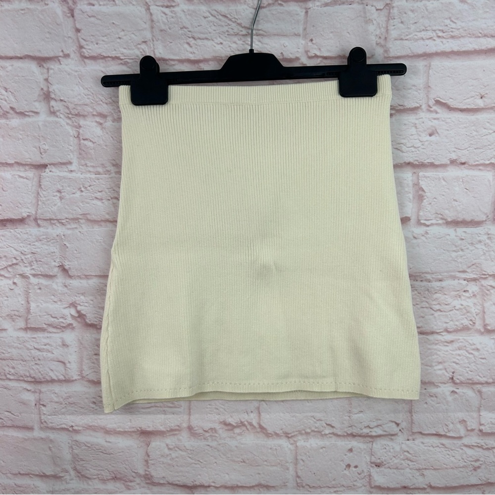 Free People womens skirt stretchy cream ribbed fitted pull on size S
